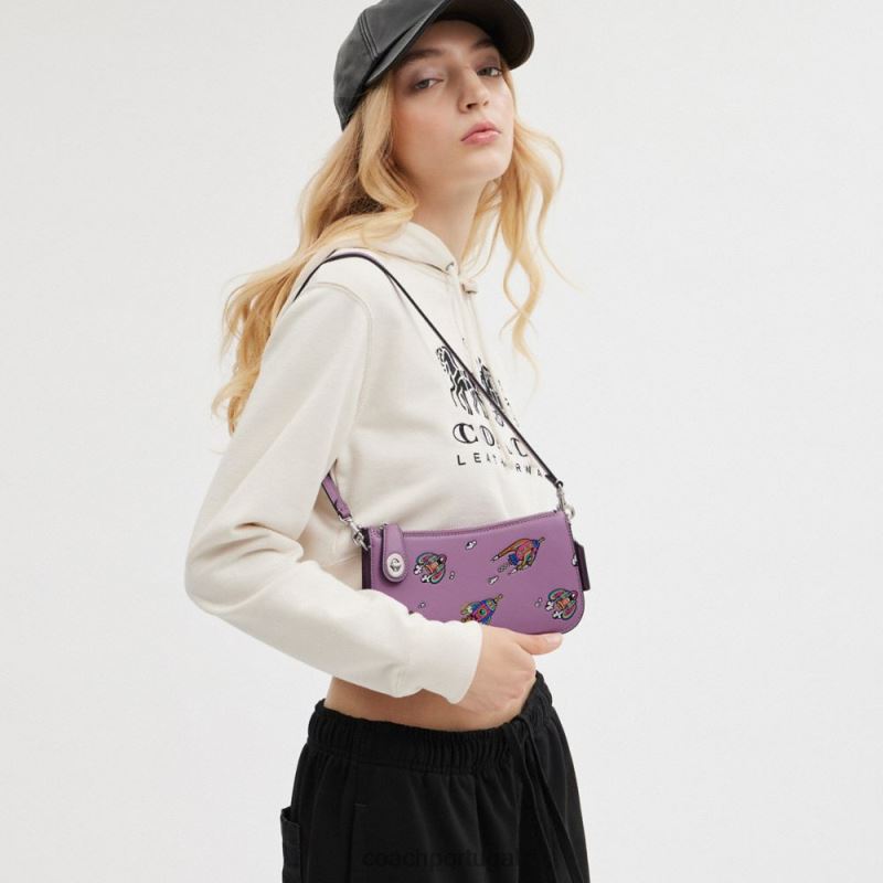Coach mulheres bolsa de ombro cosmic coach penn com estampa de foguete lh/orquídea violeta multi 6B20P69