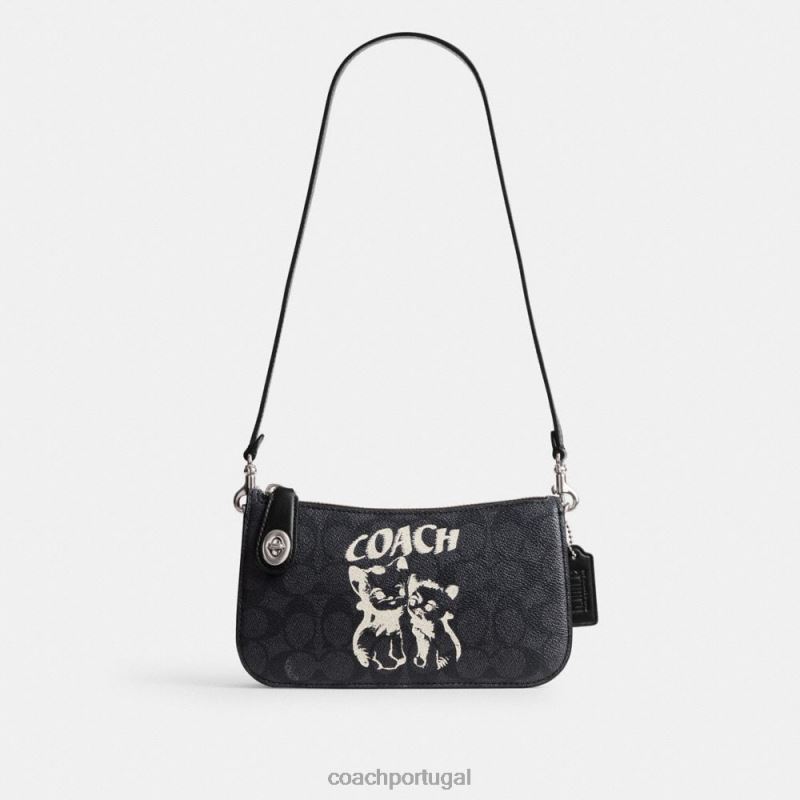 Coach mulheres bolsa de ombro lil nas x drop penn em lona exclusiva lh/lh/gatinho lockup preto 6B20P62