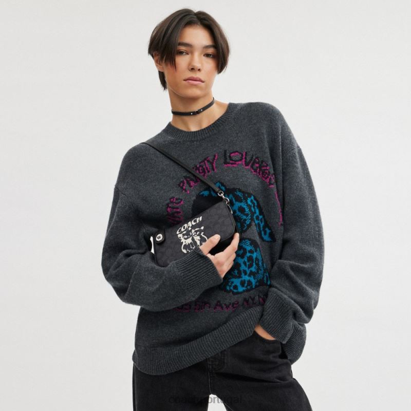 Coach mulheres bolsa de ombro lil nas x drop penn em lona exclusiva lh/lh/gatinho lockup preto 6B20P62