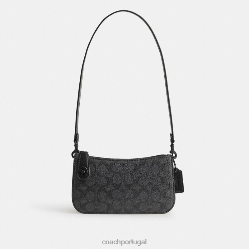 Coach mulheres bolsa de ombro penn em lona exclusiva mw/carvão/preto 6B20P65