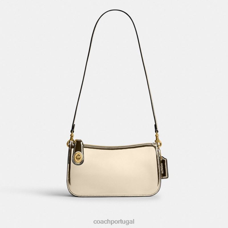Coach mulheres bolsa penn em prata metalizada b4/ouro 6B20P68