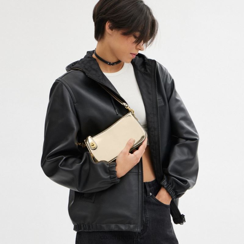 Coach mulheres bolsa penn em prata metalizada b4/ouro 6B20P68