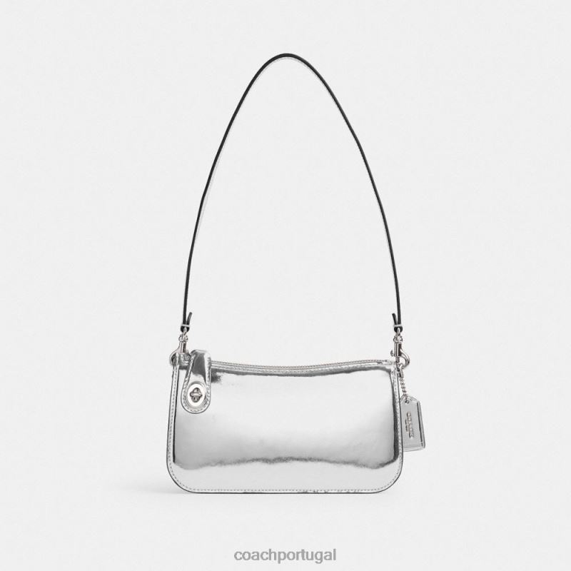 Coach mulheres bolsa penn em prata metalizada lh/prata 6B20P72