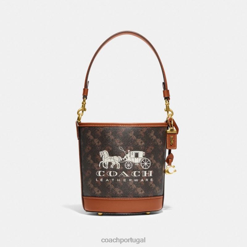 Coach mulheres bolsa bucket dakota 16 com estampa de cavalo e carruagem b4/trufa âmbar polido 6B20P18