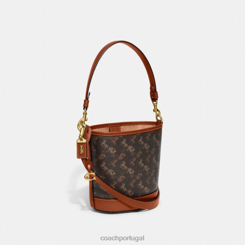 Coach mulheres bolsa bucket dakota 16 com estampa de cavalo e carruagem b4/trufa âmbar polido 6B20P18
