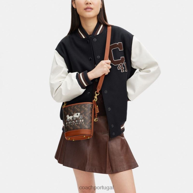 Coach mulheres bolsa bucket dakota 16 com estampa de cavalo e carruagem b4/trufa âmbar polido 6B20P18