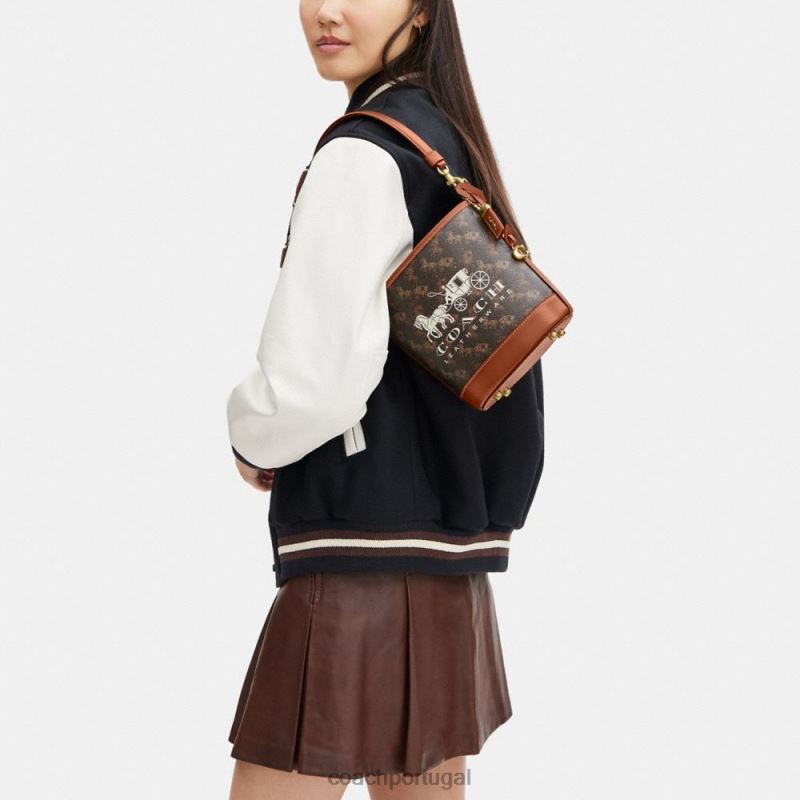 Coach mulheres bolsa bucket dakota 16 com estampa de cavalo e carruagem b4/trufa âmbar polido 6B20P18