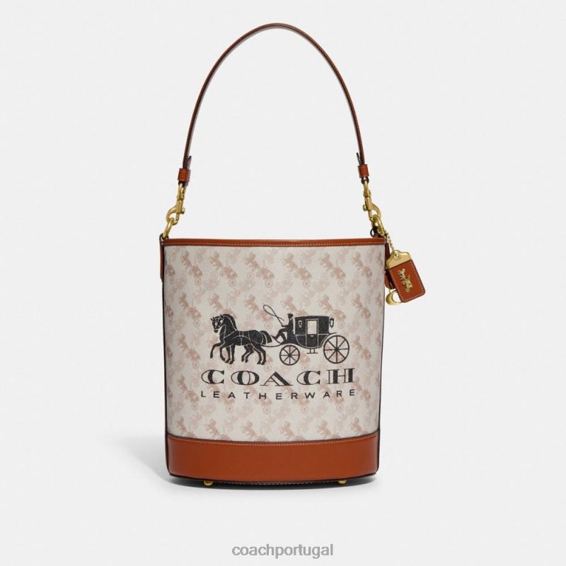 Coach mulheres bolsa bucket dakota com estampa de cavalo e carruagem b4/giz âmbar polido 6B20P23