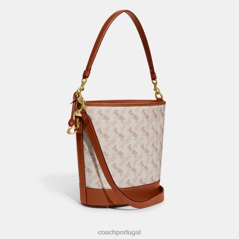 Coach mulheres bolsa bucket dakota com estampa de cavalo e carruagem b4/giz âmbar polido 6B20P23