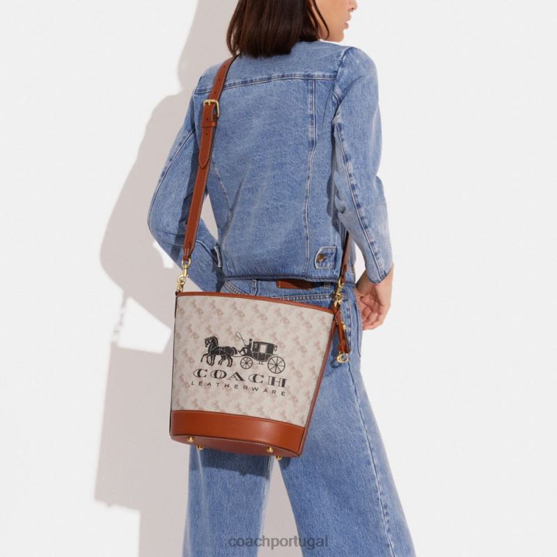 Coach mulheres bolsa bucket dakota com estampa de cavalo e carruagem b4/giz âmbar polido 6B20P23