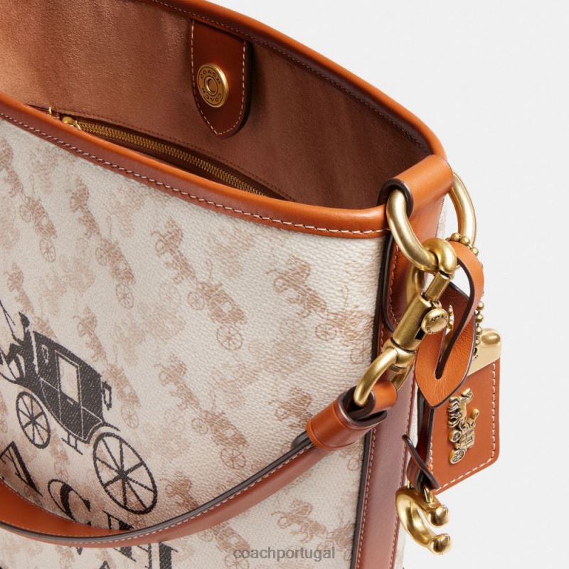 Coach mulheres bolsa bucket dakota com estampa de cavalo e carruagem b4/giz âmbar polido 6B20P23