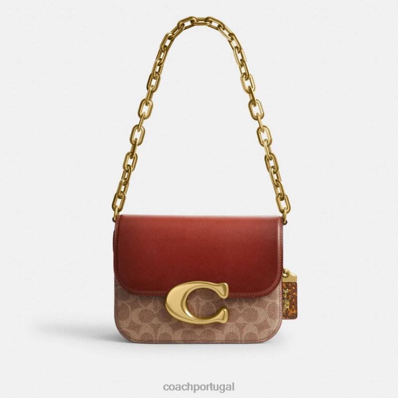 Coach mulheres bolsa idol em lona exclusiva com detalhes de pele de cobra b4/ferrugem bronzeada 6B20P46