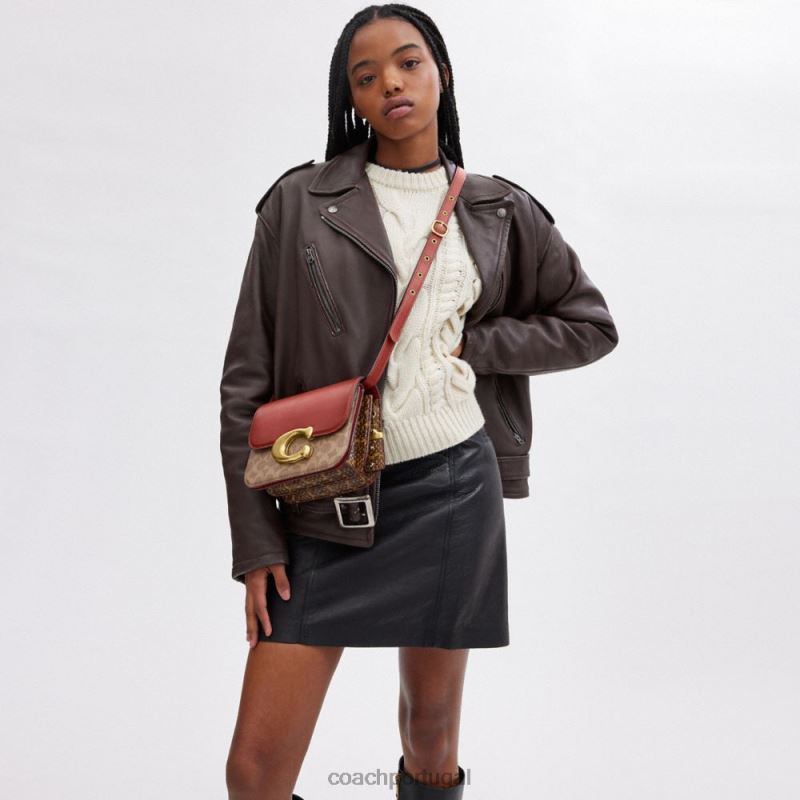 Coach mulheres bolsa idol em lona exclusiva com detalhes de pele de cobra b4/ferrugem bronzeada 6B20P46