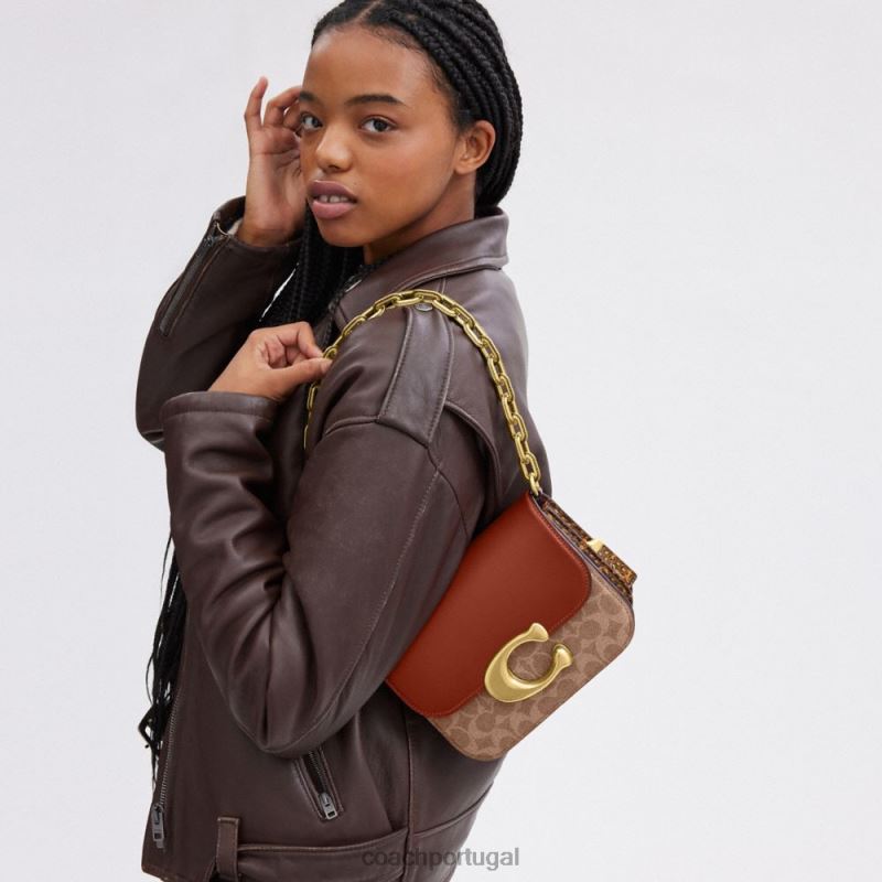 Coach mulheres bolsa idol em lona exclusiva com detalhes de pele de cobra b4/ferrugem bronzeada 6B20P46