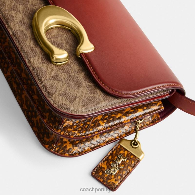 Coach mulheres bolsa idol em lona exclusiva com detalhes de pele de cobra b4/ferrugem bronzeada 6B20P46
