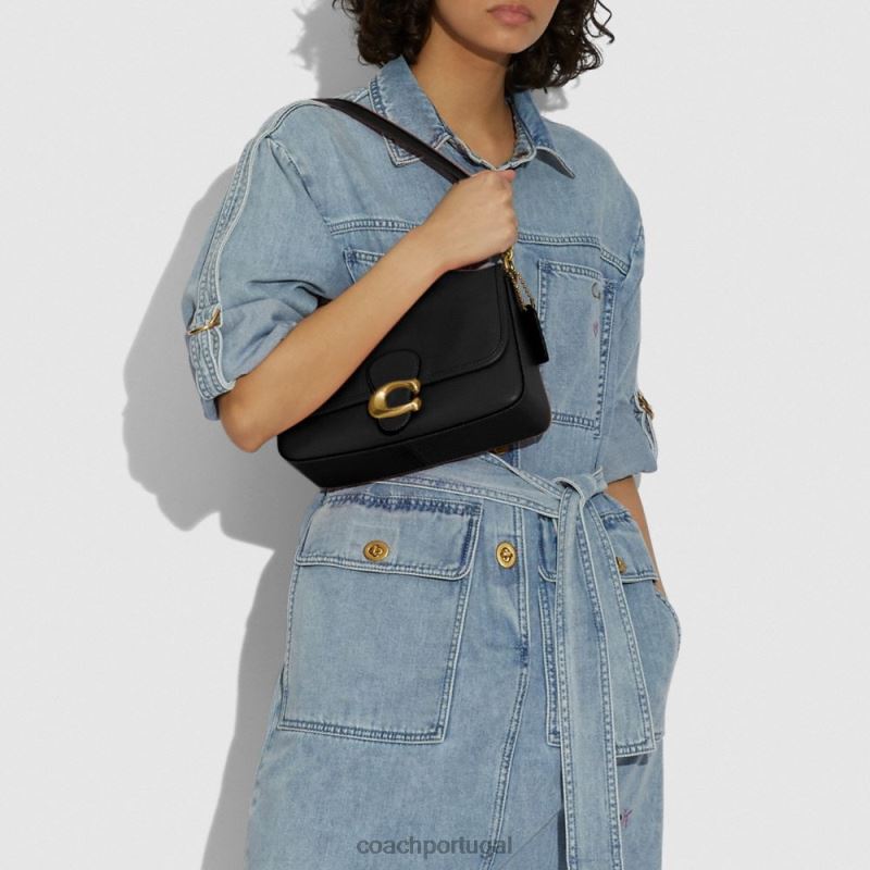 Coach mulheres bolsa de ombro malhada macia b4/preto 6B20P170