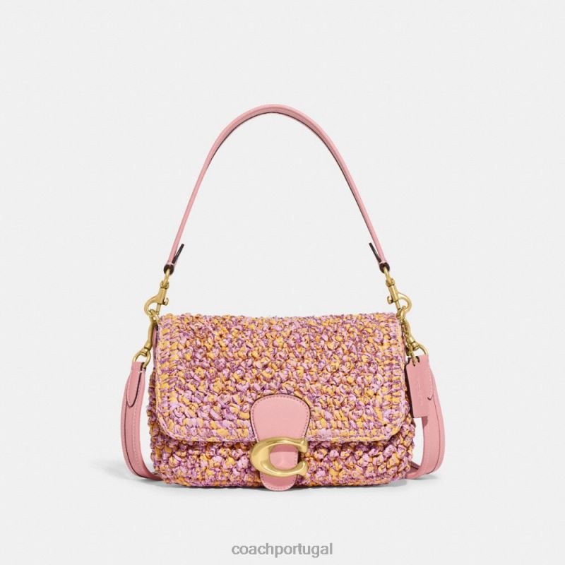 Coach mulheres bolsa de ombro malhada macia b4/rosa/laranja 6B20P134