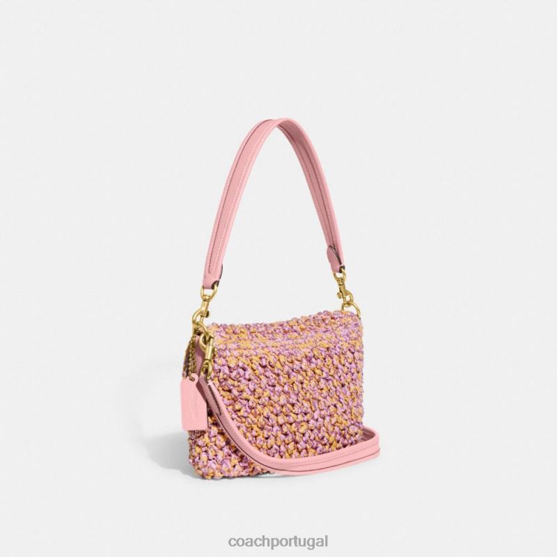 Coach mulheres bolsa de ombro malhada macia b4/rosa/laranja 6B20P134