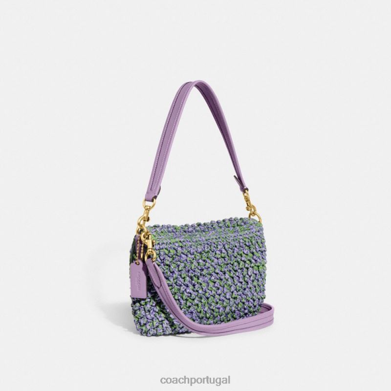 Coach mulheres bolsa de ombro malhada macia b4/roxo claro/verde suave 6B20P135
