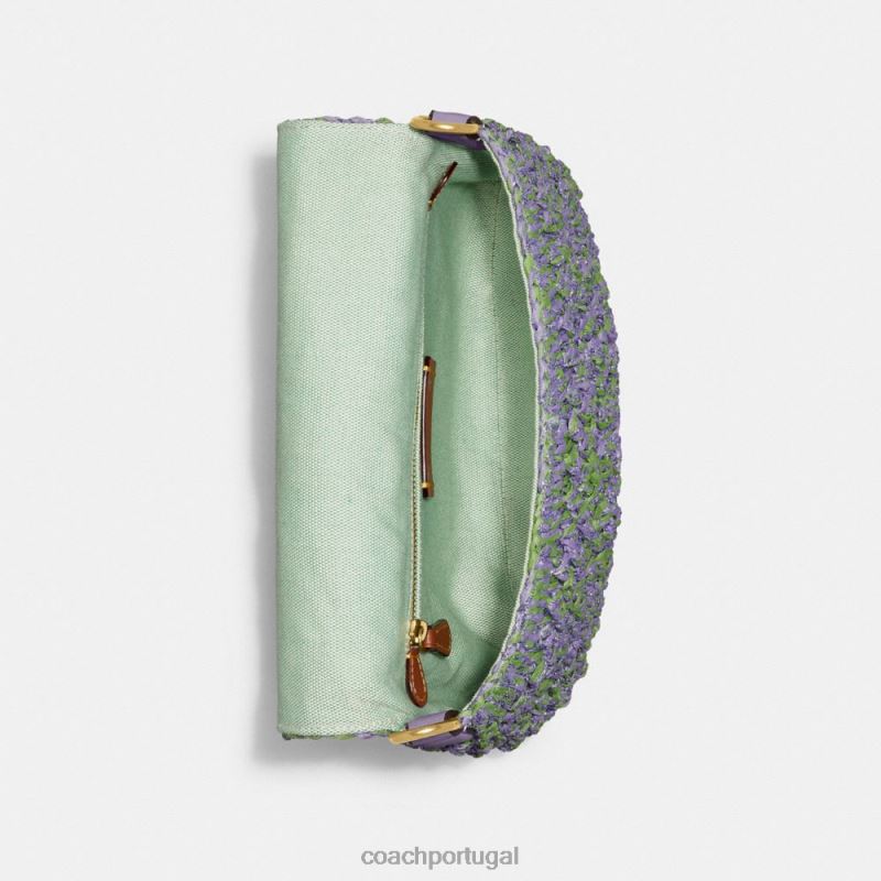 Coach mulheres bolsa de ombro malhada macia b4/roxo claro/verde suave 6B20P135