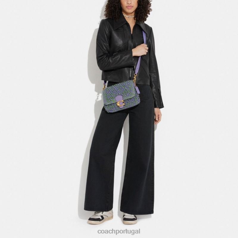 Coach mulheres bolsa de ombro malhada macia b4/roxo claro/verde suave 6B20P135