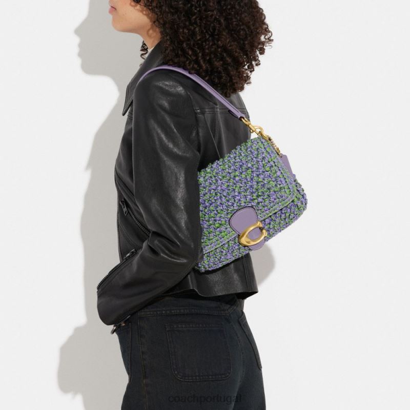 Coach mulheres bolsa de ombro malhada macia b4/roxo claro/verde suave 6B20P135