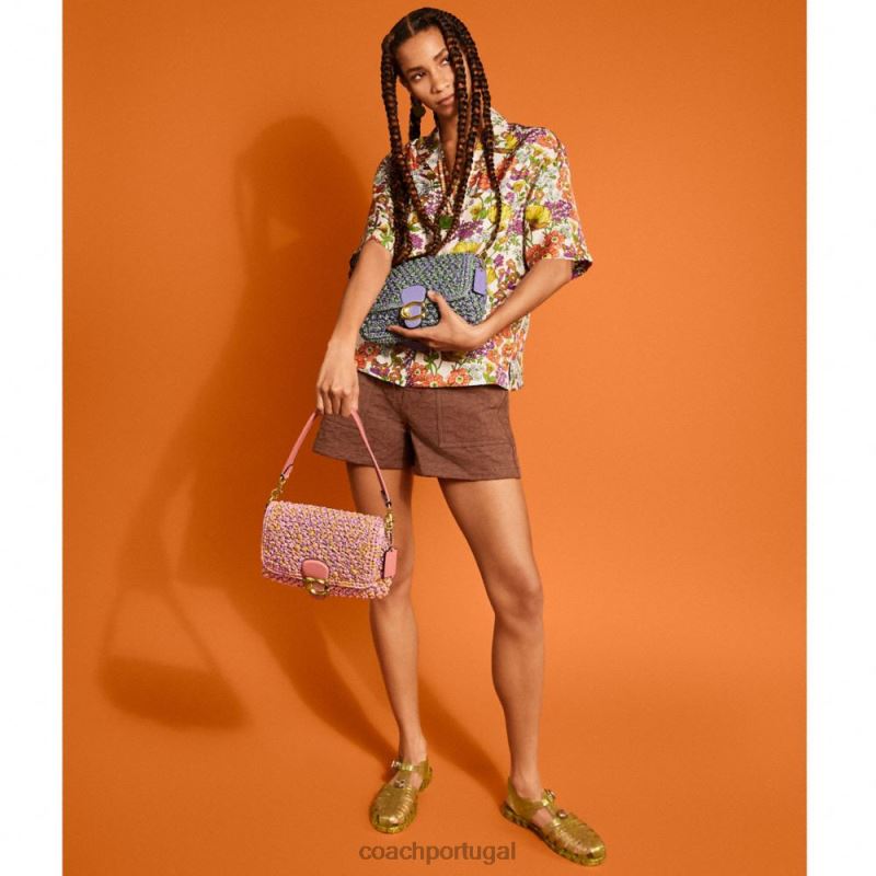 Coach mulheres bolsa de ombro malhada macia b4/roxo claro/verde suave 6B20P135