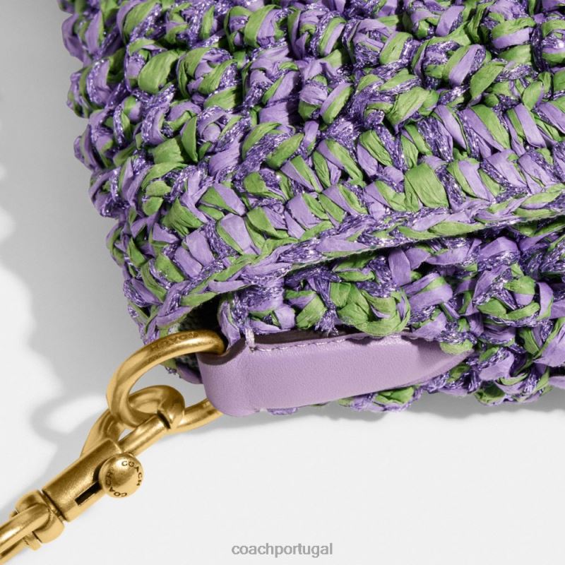 Coach mulheres bolsa de ombro malhada macia b4/roxo claro/verde suave 6B20P135