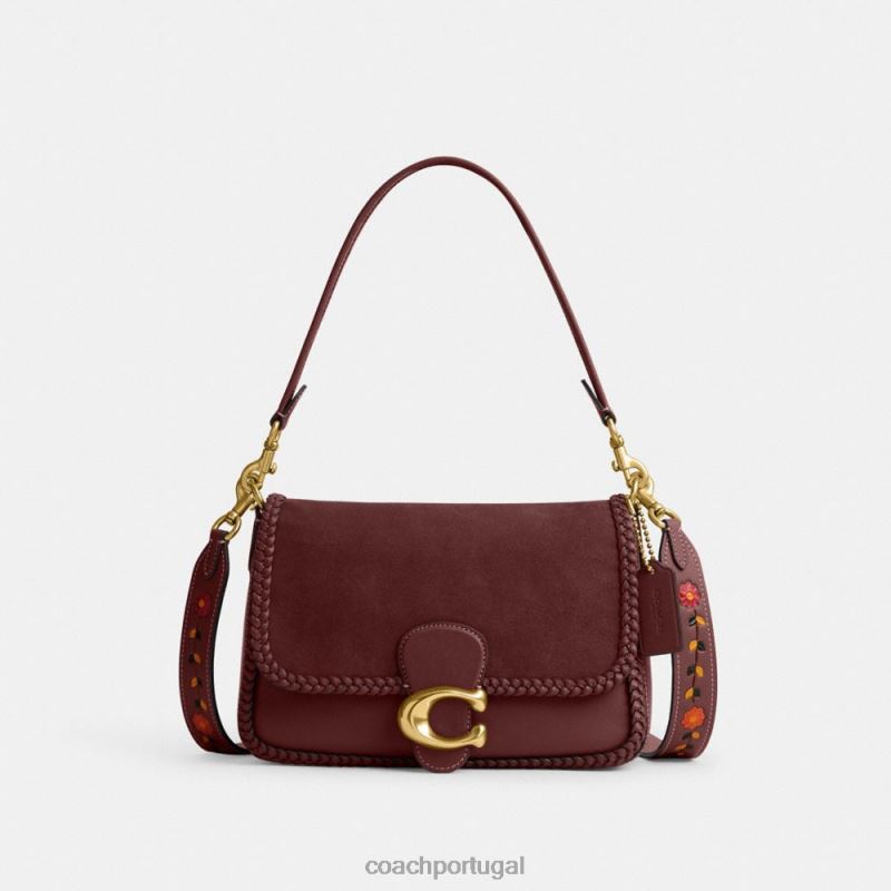 Coach mulheres bolsa de ombro malhada macia com trança b4/vinho 6B20P129