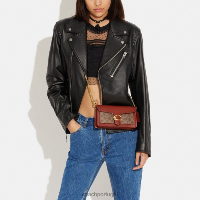 Coach mulheres clutch malhada com corrente em lona exclusiva b4/ferrugem bronzeada 6B20P168