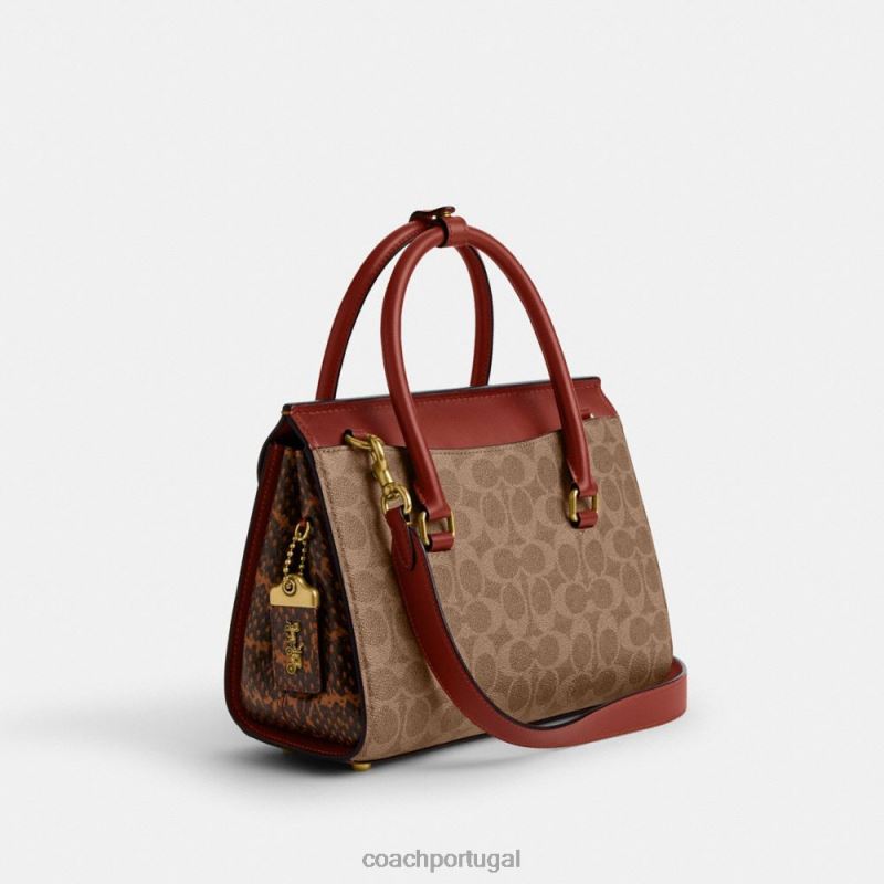 Coach mulheres Broome carryall em lona exclusiva com detalhes de pele de cobra b4/ferrugem bronzeada 6B20P172