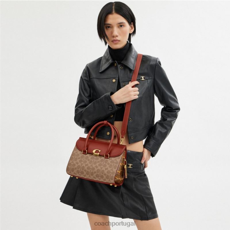 Coach mulheres Broome carryall em lona exclusiva com detalhes de pele de cobra b4/ferrugem bronzeada 6B20P172