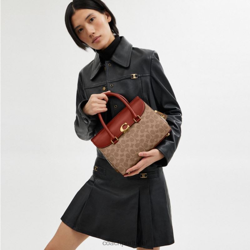 Coach mulheres Broome carryall em lona exclusiva com detalhes de pele de cobra b4/ferrugem bronzeada 6B20P172