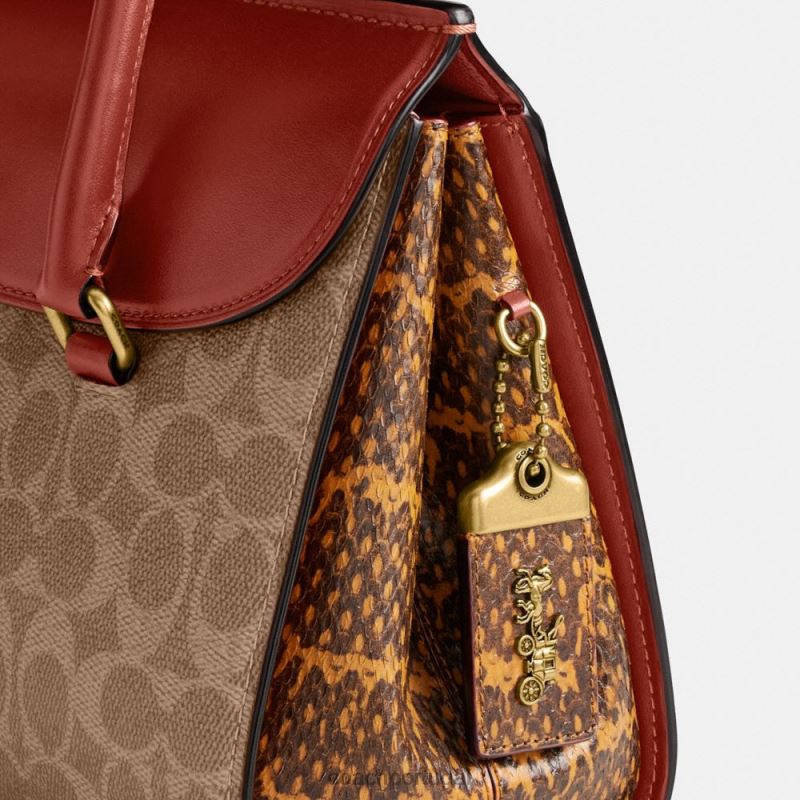Coach mulheres Broome carryall em lona exclusiva com detalhes de pele de cobra b4/ferrugem bronzeada 6B20P172