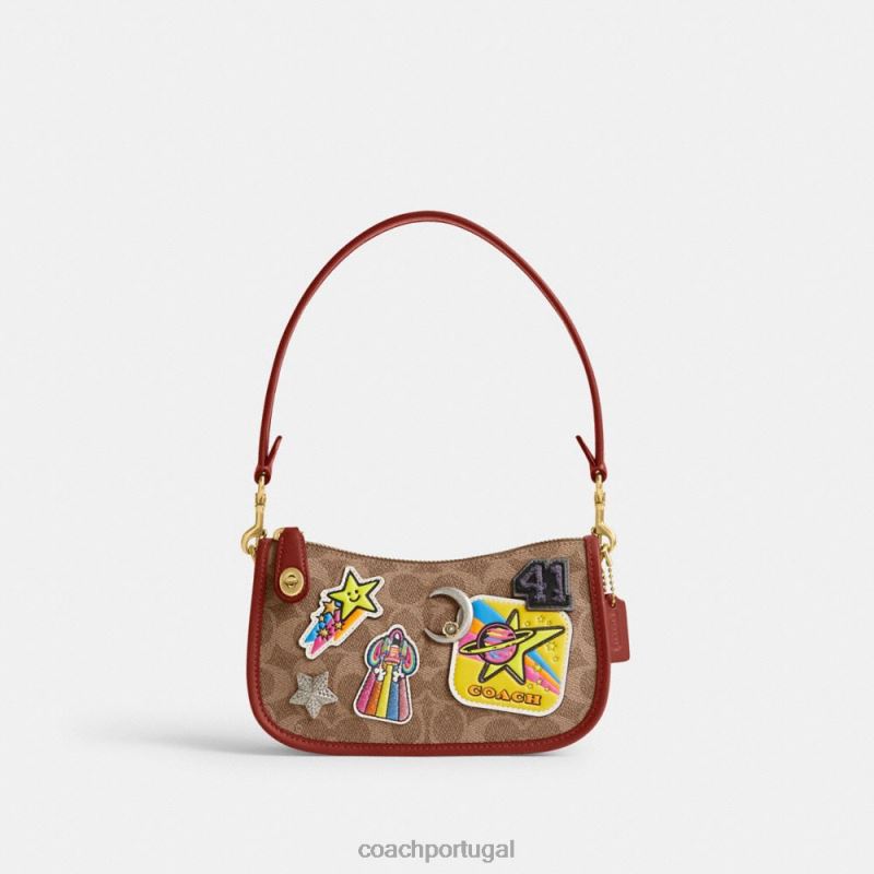 Coach mulheres Cosmic Coach Swinger 20 em lona exclusiva com patches b4/tan ferrugem multi 6B20P186