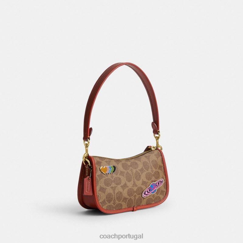 Coach mulheres Cosmic Coach Swinger 20 em lona exclusiva com patches b4/tan ferrugem multi 6B20P186
