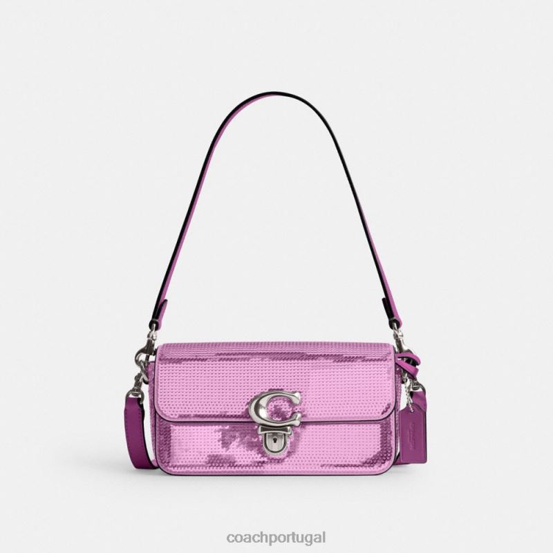 Coach mulheres bolsa baguete de estúdio com lantejoulas lh/magenta escuro 6B20P188