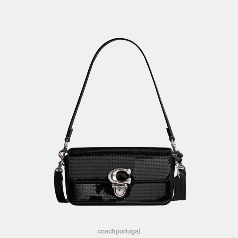 Coach mulheres bolsa baguete de estúdio com lantejoulas lh/preto 6B20P183