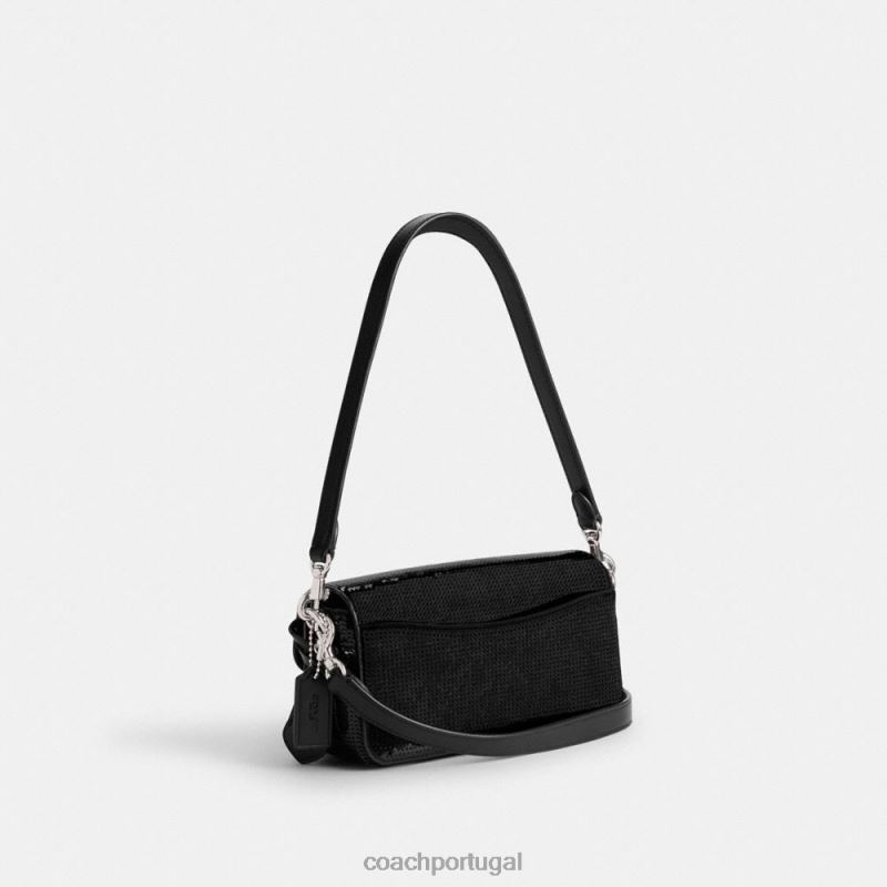 Coach mulheres bolsa baguete de estúdio com lantejoulas lh/preto 6B20P183