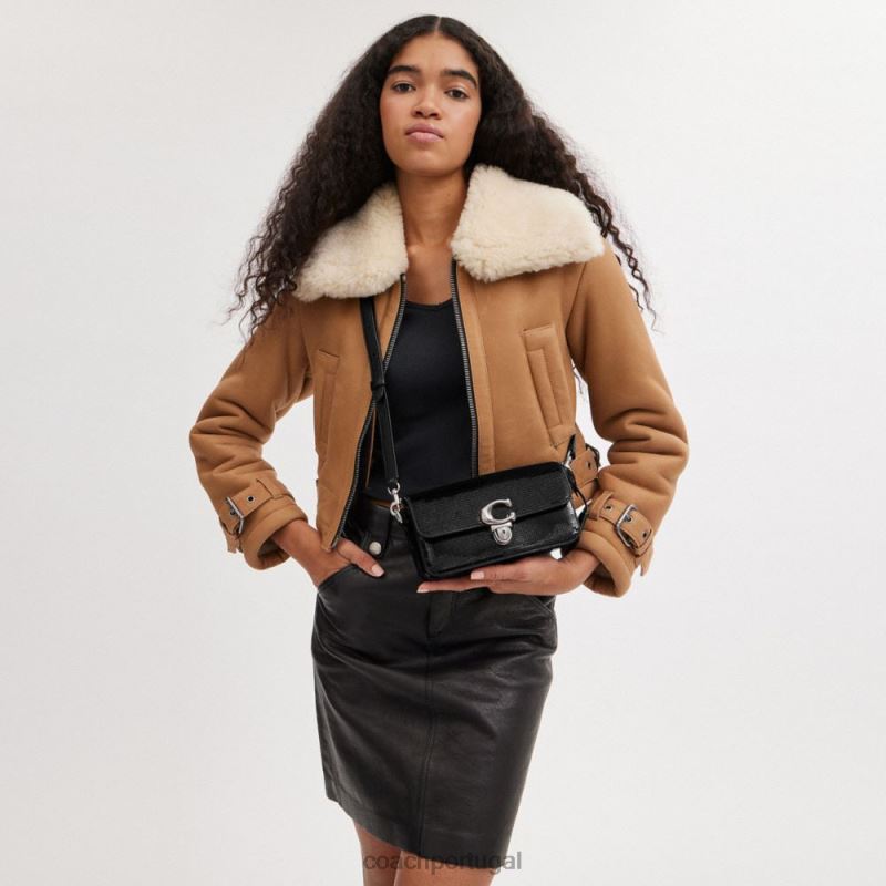 Coach mulheres bolsa baguete de estúdio com lantejoulas lh/preto 6B20P183