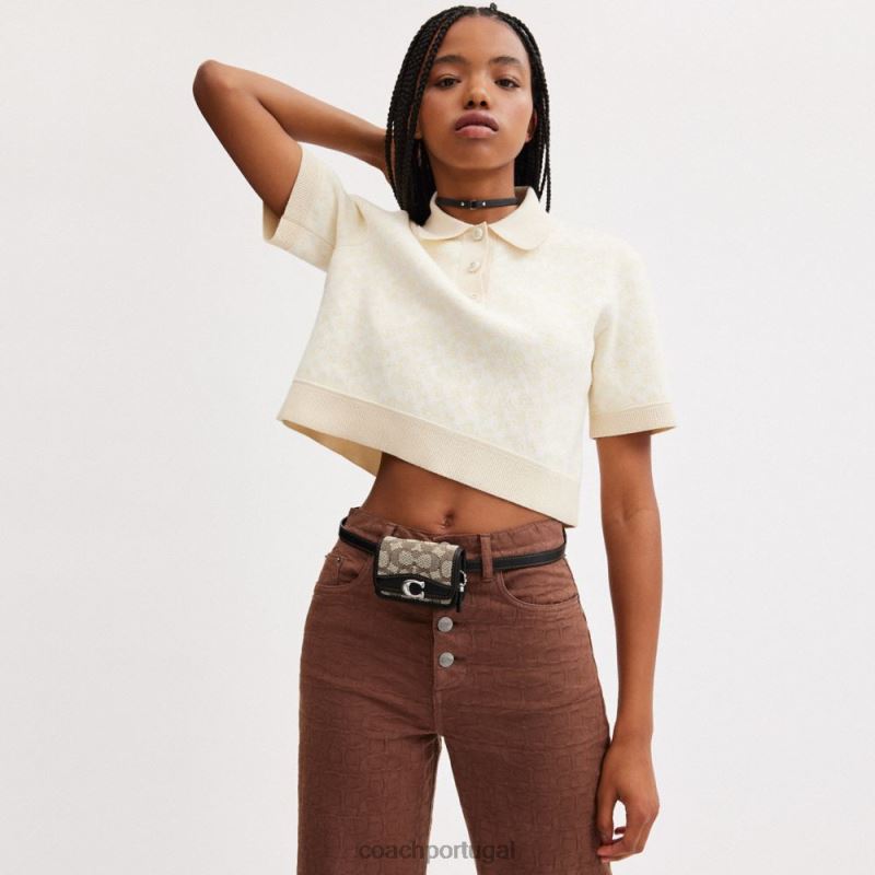 Coach mulheres bolsa de cinto com porta-cartões bandit em jacquard exclusivo lh/cacau preto 6B20P191