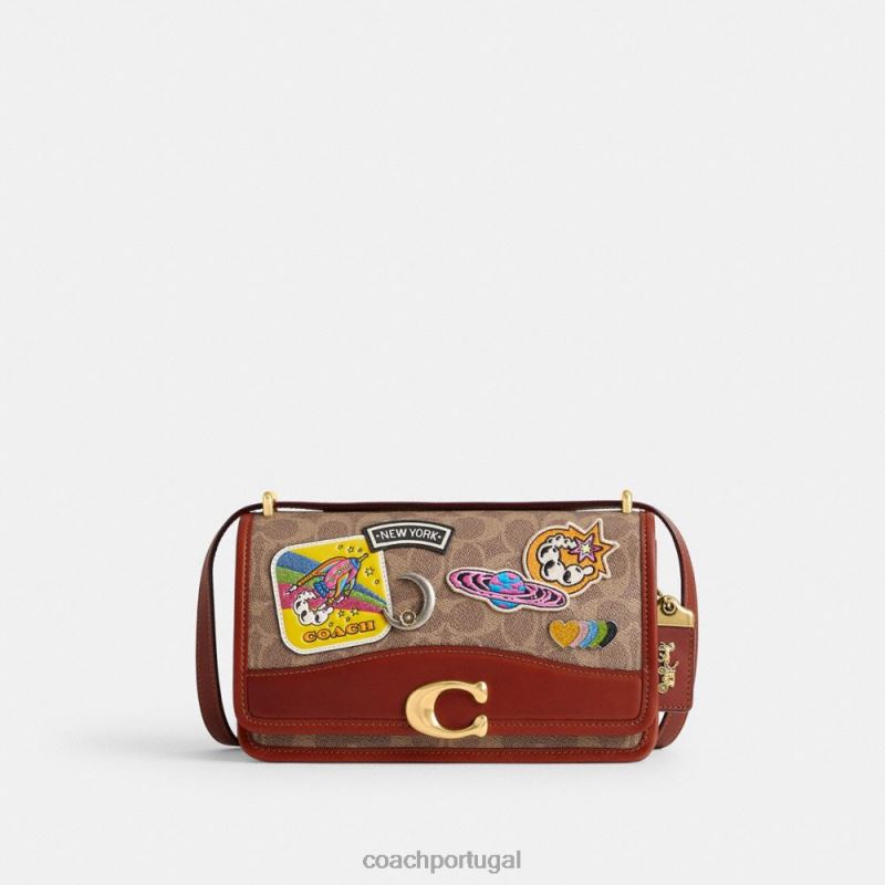 Coach mulheres bolsa de ombro cosmic coach bandit em lona exclusiva com remendos b4/tan ferrugem multi 6B20P267