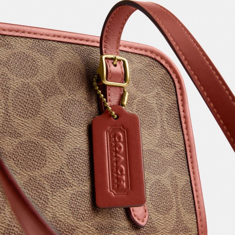 Coach mulheres swing zip em tela de assinatura b4/ferrugem bronzeada 6B20P268