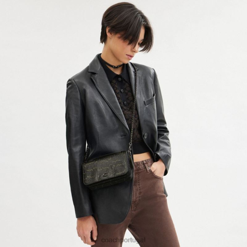 Coach mulheres bea crossbody em pele de cobra v5/verde exército 6B20P222