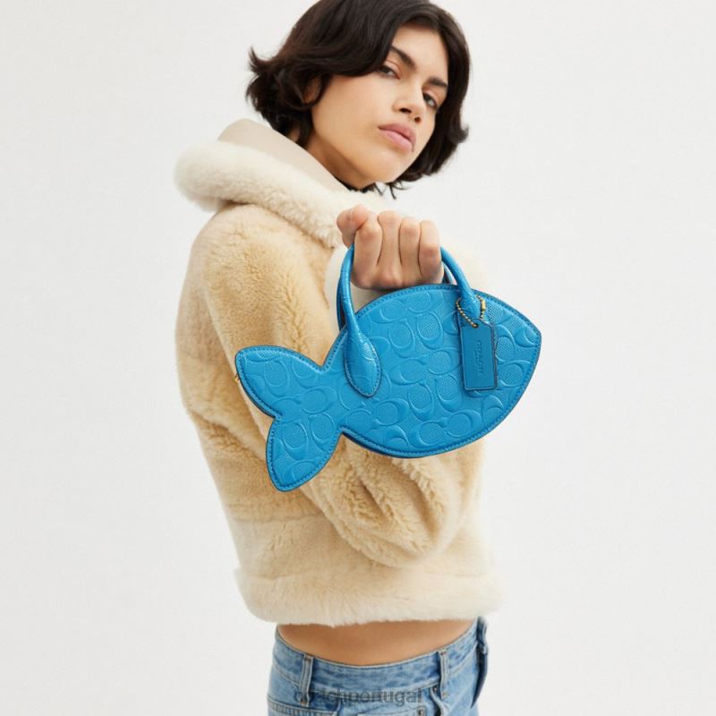 Coach mulheres bolsa de peixe em couro exclusivo b4/azul 6B20P238