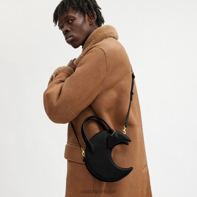 Coach mulheres bolsa moon em couro regenerativo b4/preto 6B20P237