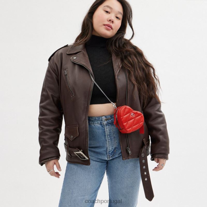 Coach mulheres crossbody coração 14 com travesseiro acolchoado lh/esporte vermelho 6B20P202