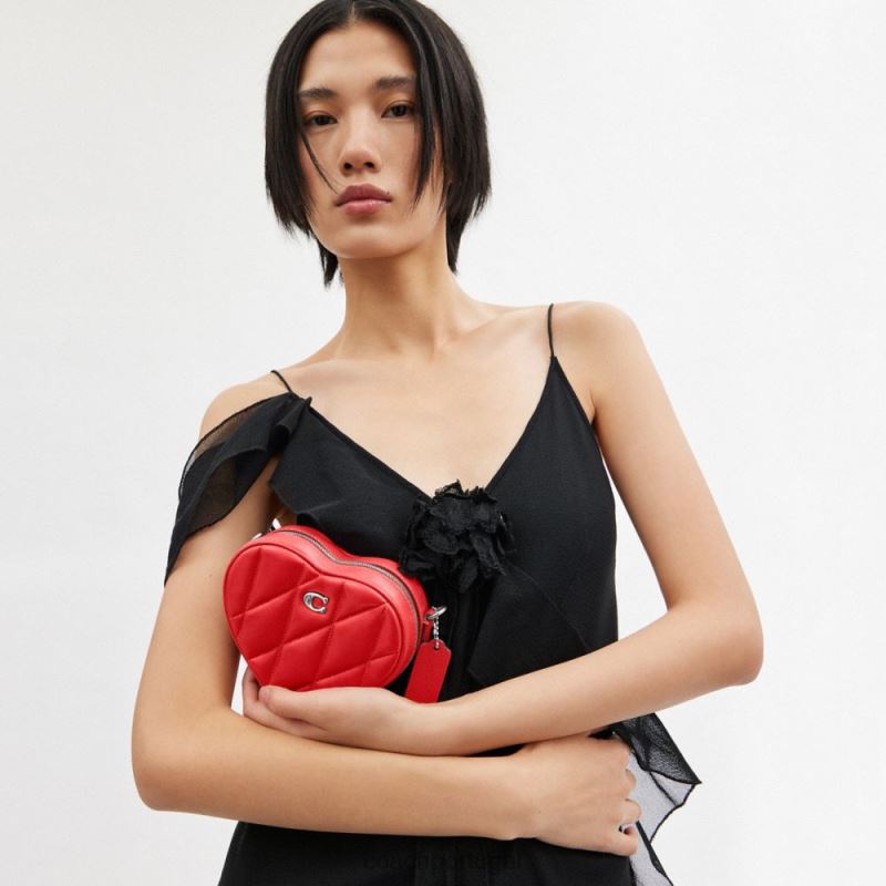 Coach mulheres crossbody coração 14 com travesseiro acolchoado lh/esporte vermelho 6B20P202