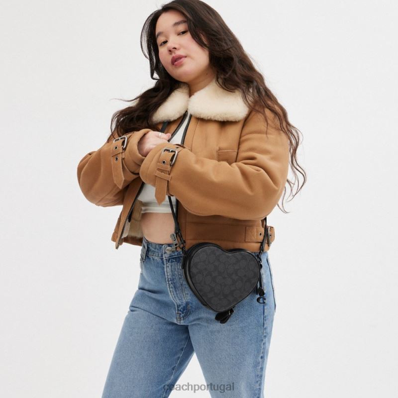 Coach mulheres crossbody de coração em tela exclusiva mw/carvão/preto 6B20P205