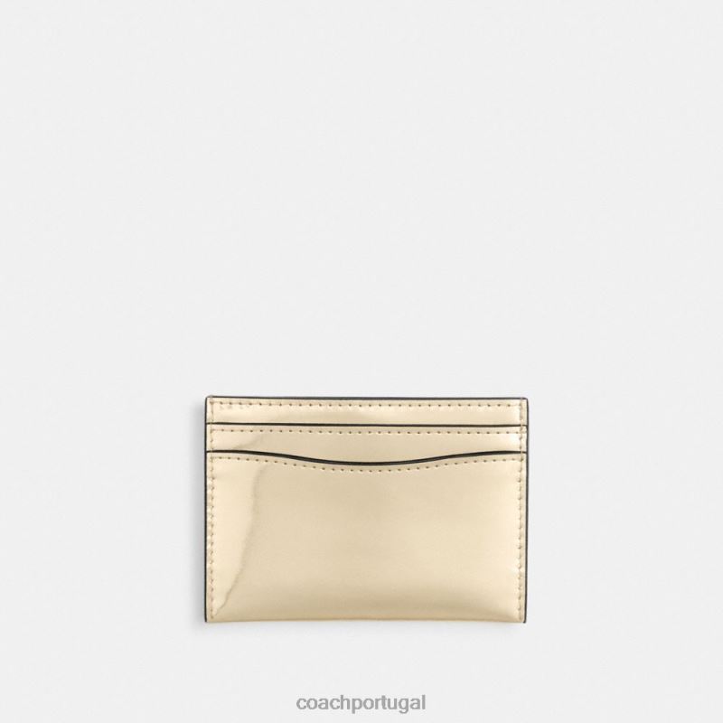 Coach mulheres estojo de cartão essencial em prata metálica b4/ouro 6B20P372